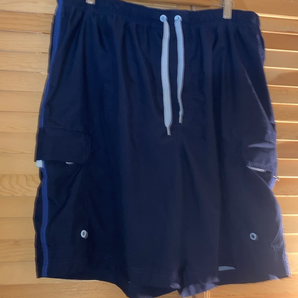 Old Navy Mens Flat Front Drawstring Waist Pockets Blue Cargo Swim Trunks SZ XL
